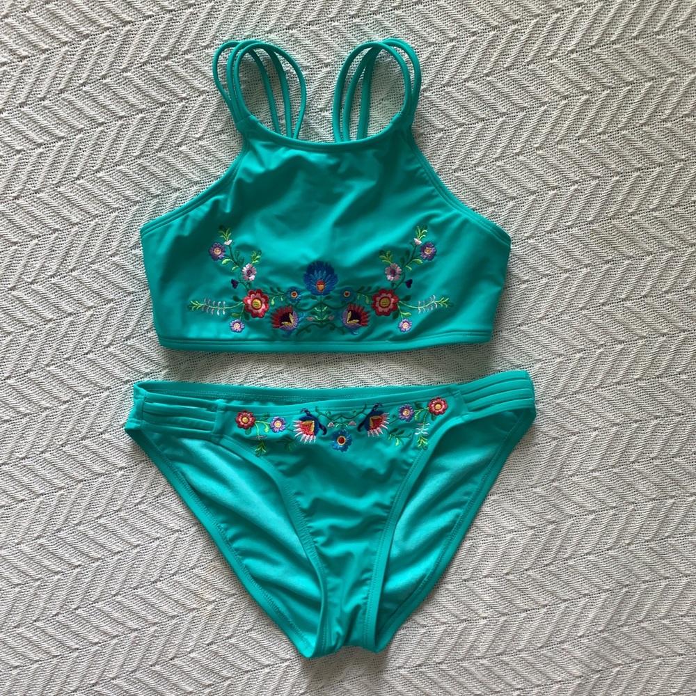 Heart and Harmony Embroidered Bikini Set Girls